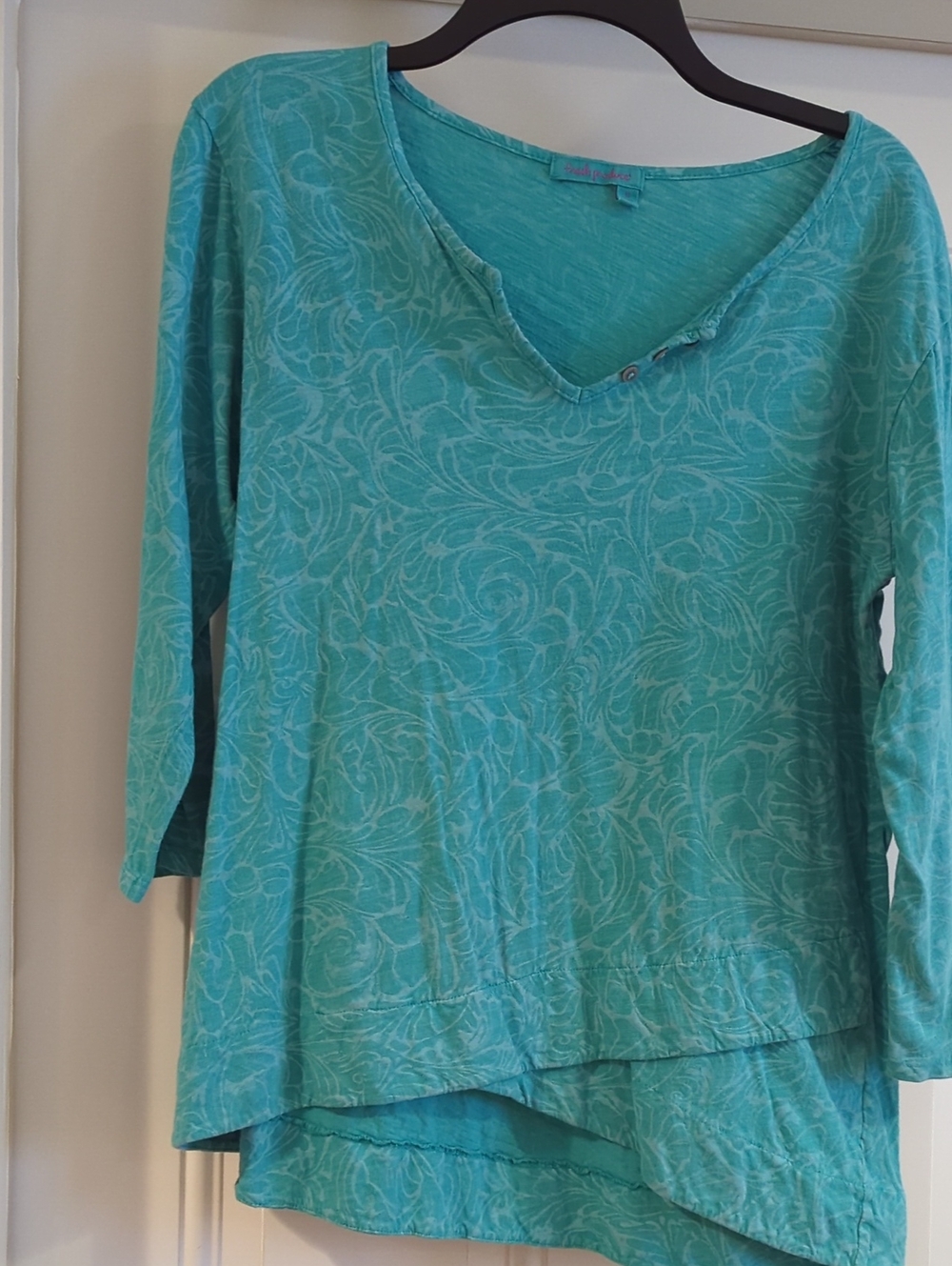fresh produce Teal Floral-Print V-Neck Tunic Top